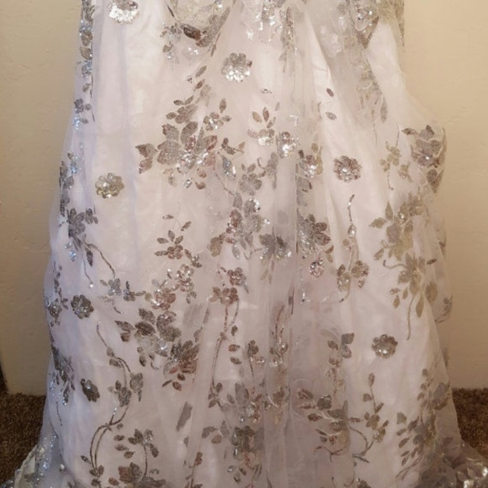 Custom Order Silver White Sequin Tulle Maxi Skirt - Picture 7 of 7